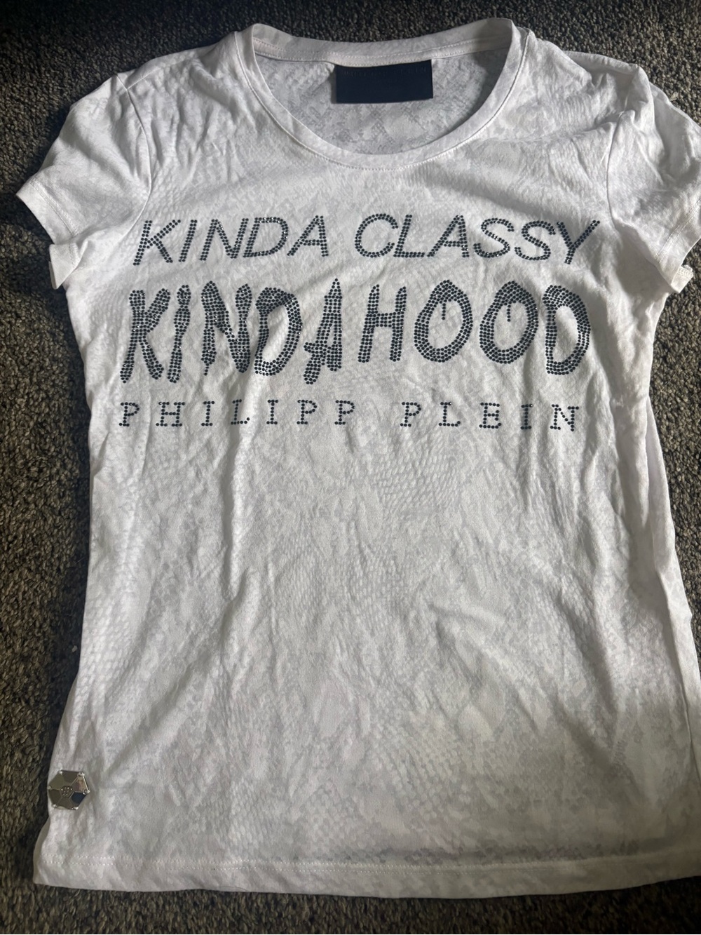 Philipp Plein White Tee with Studded Black Text